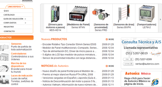 Autonics Spanish website open